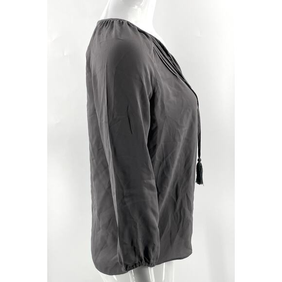 Joie Womens Silk Top Size XXS Gray Tassel Tie Boho Pintuck Blouse 3/4 Sleeve - Picture 2 of 5